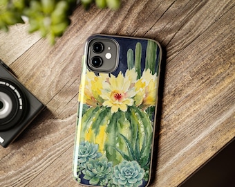 Watercolor Cactus Succulent Phone Case | Tough Phone Cases iPhone 11-17, Samsung phones
