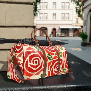 Geometric Rose Travel Bag: Waterproof Nylon Duffle, Floral Print Gym Bag