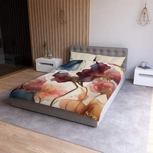 Jewel Colored Floral Microfiber Duvet Cover - Elegant Bedding for Cozy Homes, Home Decor, Bedroom Refresh, Gift for Her, Boho Style