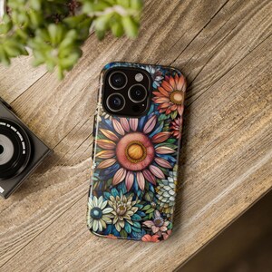 Custom Floral Phone Case, Personalized iPhone Tough Case, Aesthetic Retro Design, Gift for Her, Gift for Floral Lovers