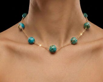 Turquoise Bead Necklace| Silver Toggle Bracelet | Blue Beaded Jewelry | Gift for Her | Boho Necklace