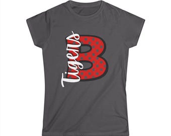 Tigers B Polka Dot Letter Shirt, Retro Appliqué Monogram Tee
