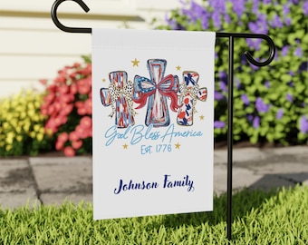 Patriotic Cross Trio Garden Banner | God Bless America Garden Flag