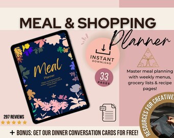 Meal Planner Printable Digital Weekly Meal Planner Template Shopping List Meal Prep Recipe Cards Pantry Inventory Wellness Planner PDF