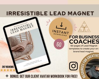 Lead Magnet Freebie for business coaches | Create an Irresistible Offers to Grow Your Email List Cheat sheets Sign-up bonuses opt-in toolkit