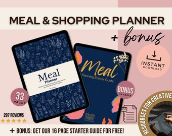 Meal Planner Digital Printable Navy Weekly Meal Planner Template Shopping List Meal Prep Recipe Card Pantry Inventory Planner Bonus PDF