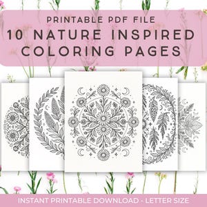 Spring Herbal Mandala Coloring Pages for Adults – 10 Printable Botanical Designs | Nature-Inspired Sacred Geometry PDF | Digital Download