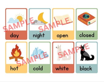 Opposites Flashcards voor kinderen | Afdrukbare kaarten voor kleuters | Visueel leren voor peuters | Directe digitale download