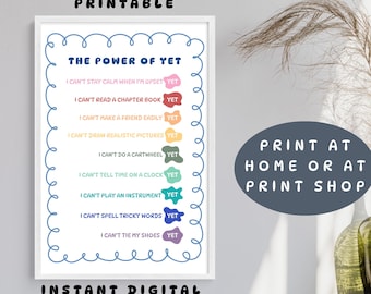 Growth Mindset Wall Art: Power of Yet, Classroom Counseling SEL Decor (Digital Download)