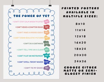 The Power of Yet Poster | Growth Mindset Therapist Classroom Decor, Positive Affirmations (Printed Item)