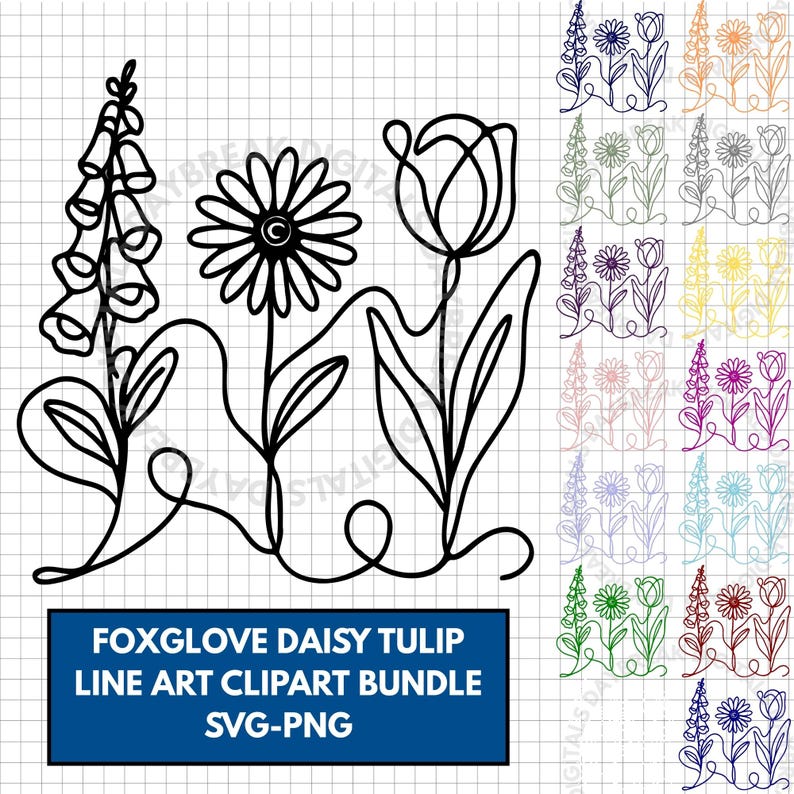Subtle FDT Flowers Hand Drawn Clipart Bundle | Foxglove Daisy Tulip (Digital Download) SVG, PNG, Anti Trump, Anti Maga, Anti ICE, Pro Democracy, Social Justice, Feminist, Democratic Activist, Political Activism