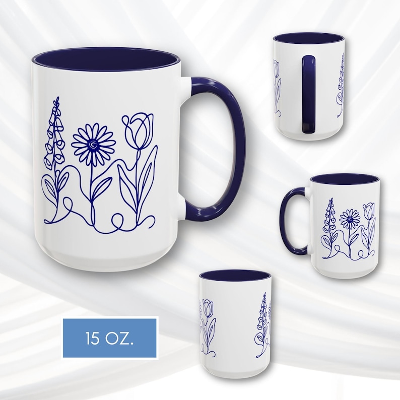 Foxglove Daisy Tulip Accent Coffee Mug | Subtle FDT Flowers Tea Cup, Resistance Drinkware (2 Sizes) Anti-trump, anti-maga, progressive kitchen gift, democratic activist, resist, 8647