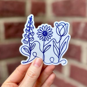 Fingerhut Daisy Tulip Vinyl-Aufkleber | Indoor Outdoor, Subtile FDT Blumen, 3 "Glänzend Blue & White