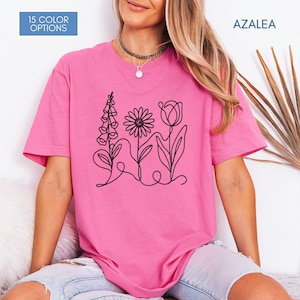 Foxglove Daisy Tulip Unisex Softstyle T-Shirt | Subtle FDT Flowers Cotton Tee (15 Solid Colors)