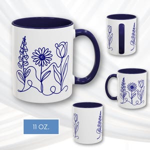 Foxglove Daisy Tulip Accent Coffee Mug | Subtle FDT Flowers Tea Cup, Resistance Drinkware (2 Sizes) Anti-trump, anti-maga, progressive kitchen gift, democratic activist, resist, 8647