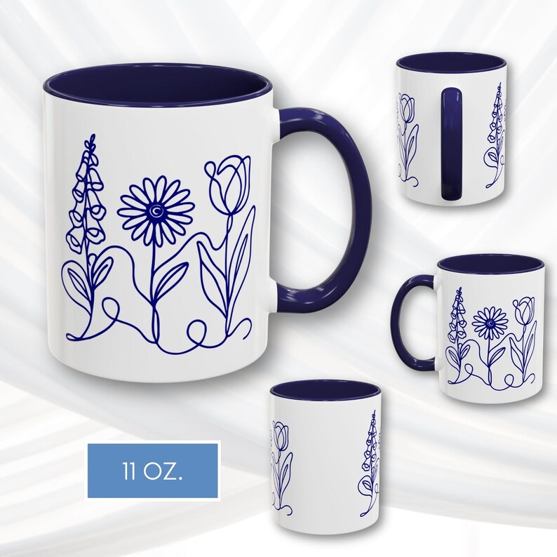 Foxglove Daisy Tulip Accent Coffee Mug | Subtle FDT Flowers Tea Cup, Resistance Drinkware (2 Sizes) Anti-trump, anti-maga, progressive kitchen gift, democratic activist, resist, 8647