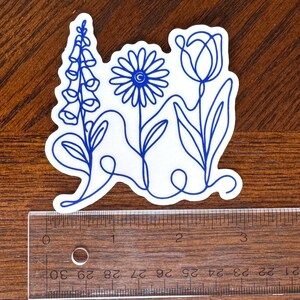 Foxglove Daisy Tulip Matte 3" Sticker | Subtle FDT Flowers Indoor Outdoor Vinyl Decal, Anti Trump Anti Maga Anti Ice Feminist LGBTQIA+ Democratic Activist Political Activism Laptop Sticker, Water Bottle Sticker, Car Window Decal, Blue