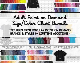 Color Chart Bundle, Adult Print on Demand Size Guide | Editable Canva Template + JPG (Digital Download)