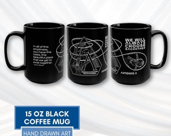 Artemis II Mission Coffee Mug | NASA Inspired, Hand Drawn Space Art Tea Cup