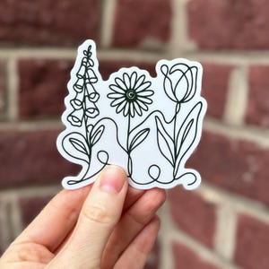 Fingerhut Daisy Tulip Vinyl-Aufkleber | Indoor Outdoor, Subtile FDT Blumen, 3 "Glänzend Green & White