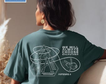 Artemis II Mission NASA Inspired Graphic Tee, Hand Drawn Space Art T-Shirt