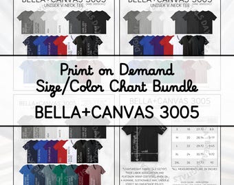 Bella+Canvas 3005 Unisex V-Neck Tee Color Chart & Size Chart Bundle | Editable Canva Template + JPG | POD Seller Tools (Digital Download)