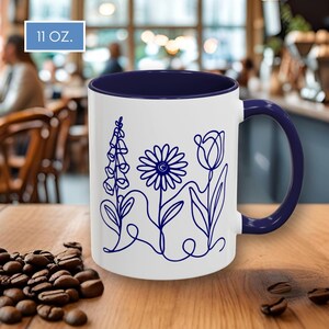 Foxglove Daisy Tulip Accent Coffee Mug | Subtle FDT Flowers Tea Cup, Resistance Drinkware (2 Sizes) Anti-trump, anti-maga, progressive kitchen gift, democratic activist, resist, 8647