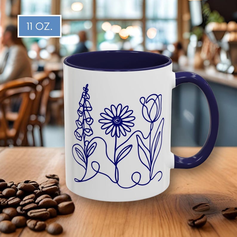 Foxglove Daisy Tulip Accent Coffee Mug | Subtle FDT Flowers Tea Cup, Resistance Drinkware (2 Sizes) Anti-trump, anti-maga, progressive kitchen gift, democratic activist, resist, 8647