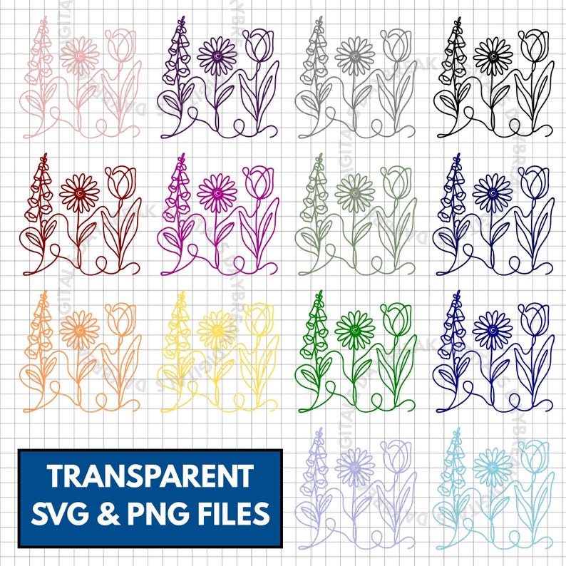Subtle FDT Flowers Hand Drawn Clipart Bundle | Foxglove Daisy Tulip (Digital Download) SVG, PNG, Anti Trump, Anti Maga, Anti ICE, Pro Democracy, Social Justice, Feminist, Democratic Activist, Political Activism