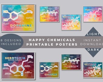 Happy Chemicals Printable Posters | Mental Health Chemistry Wall Art (Digital Download)