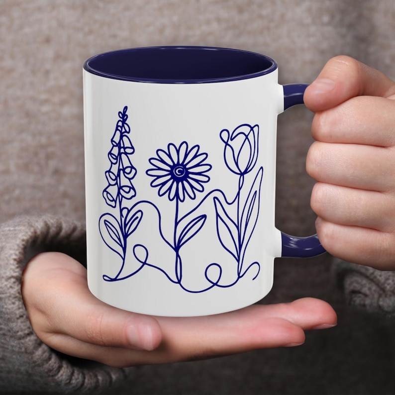 Foxglove Daisy Tulip Accent Coffee Mug | Subtle FDT Flowers Tea Cup, Resistance Drinkware (2 Sizes) Anti-trump, anti-maga, progressive kitchen gift, democratic activist, resist, 8647