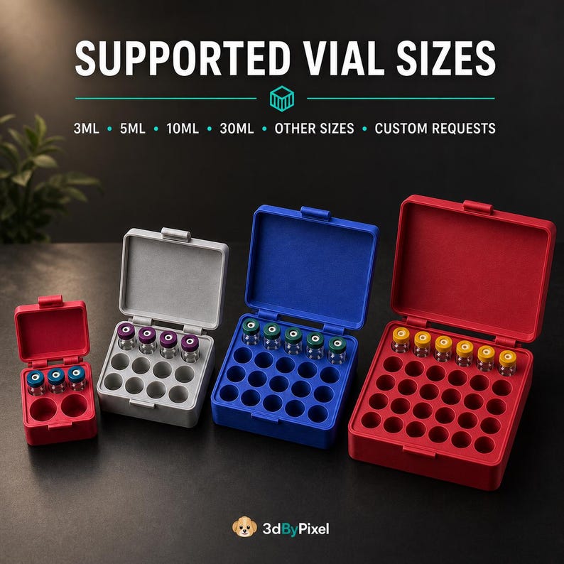 Peptide Vial Storage Box: 3ml, 5ml, 10ml, 30ml - Fridge and Freezer Safe
