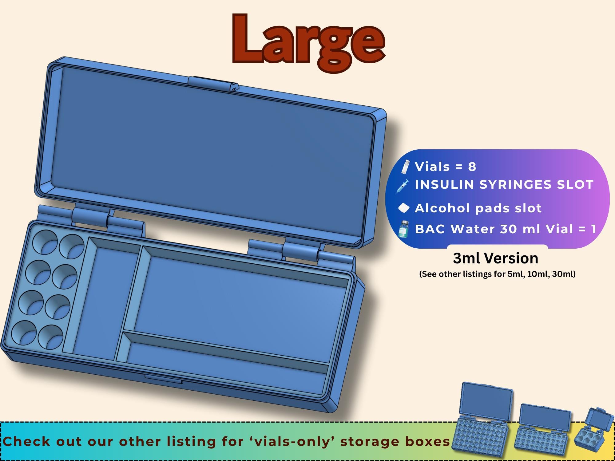bac water and insulin needles Peptide Storage Box: Supports 3ml, 5ml, 10ml Vials, Bacteriostatic Water,  Syringes, Alcohol Pads