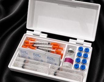 Caja organizadora combinada para viales de péptidos y suministros de 3 ml, 5 ml y 10 ml.
