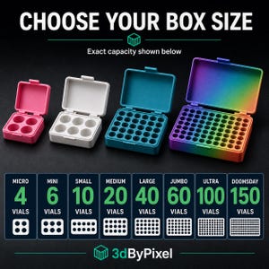 Peptide Vial Storage Box: 3ml, 5ml, 10ml, 30ml - Fridge and Freezer Safe
