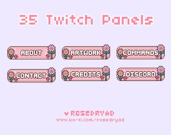 35 Flower & Mushroom Pink Pixel Twitch Panels - Pink Cottagecore Panels