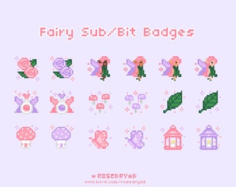 Fairy Sub/Bit Pixel Twitch Badges - Fairycore Twitch Icons