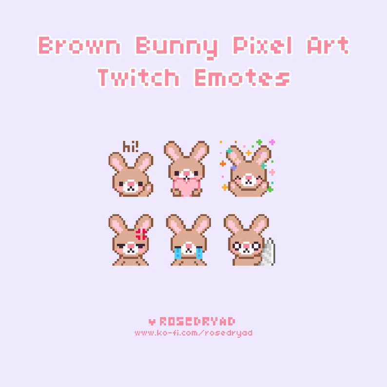 Brown Bunny Pixel Art Twitch Emotes image 1