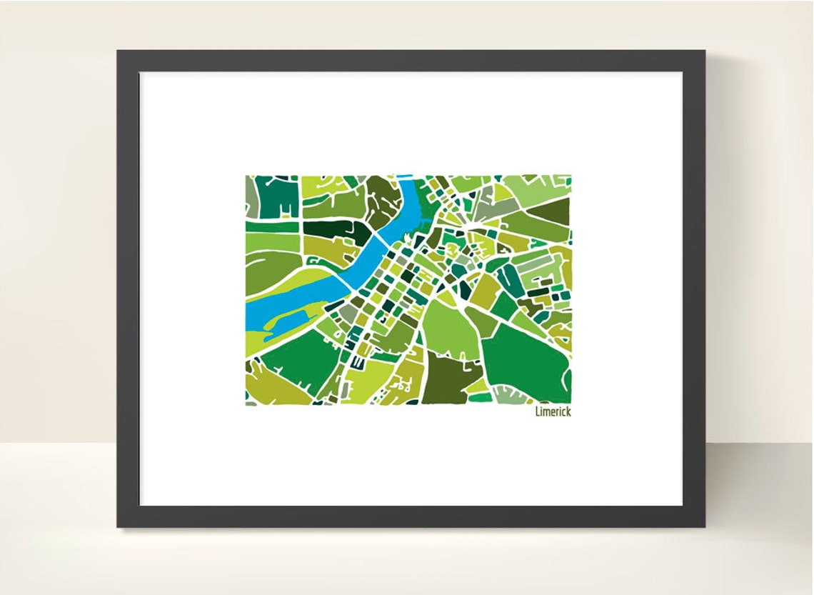 Limerick Ireland City Map Original Illustration Print - Etsy