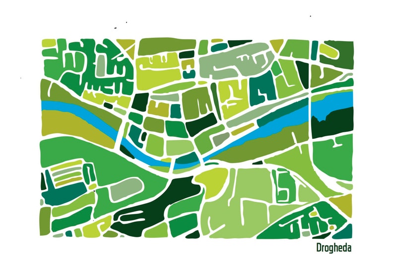 Drogheda Ireland Map Print original illustration Giclée Art