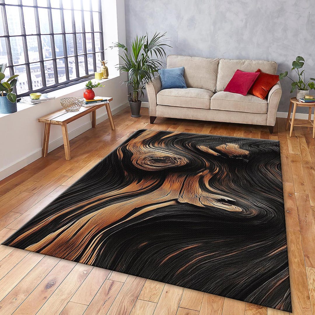 Abstract Wood Rug, Fluid Grain Texture | Burnt Timber Art | Modern ...