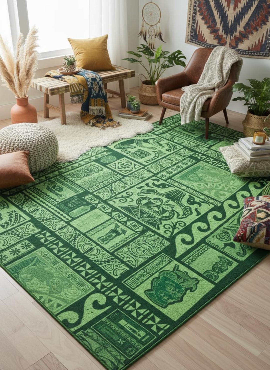 Polynesian and Tiki Masks Rug, Monochromatic Colors, Traditional ...