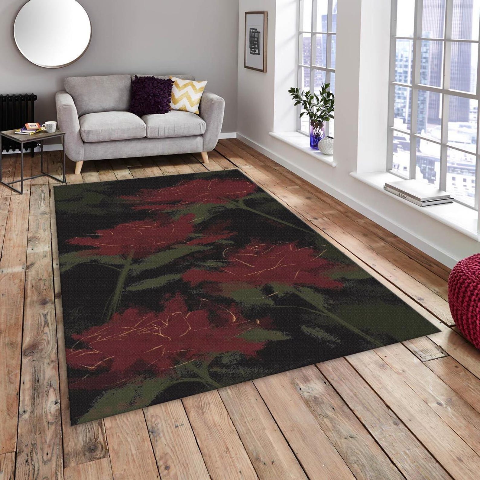 Gothic Rose Rug, Moody Floral Art | Black and Red Area Rug | Victorian ...