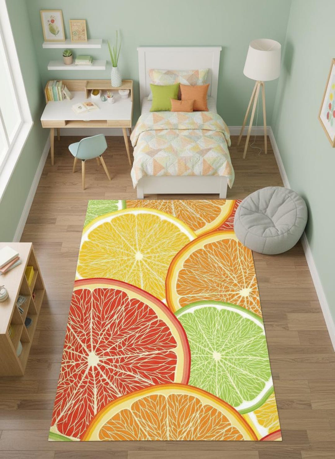 Citrus Fruit Slices Rug, Mid Century Modern Design, Lime and ...
