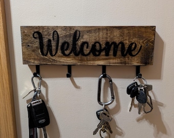 Rustikaler Schlüsselhalter, handgemachter Wandbehang Willkommensschild Schlüsselhaken