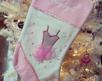 Ballerina Tutu Christmas Stocking with Embroidery
