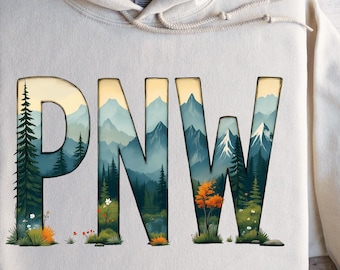 Sudadera con capucha PNW Forest / Sudadera con capucha PNW / Sudadera unisex del noroeste del Pacífico / Sudadera de aventura al aire libre / Sudadera con capucha de senderismo / Regalo para excursionistas