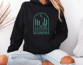 Felpa con cappuccio minimalista da escursionista nella foresta / Felpa con cappuccio da campeggio in montagna nel Pacifico nord-occidentale / Felpa unisex da avventura / Regalo per escursionisti del Pacifico nord-occidentale / Pile caldo