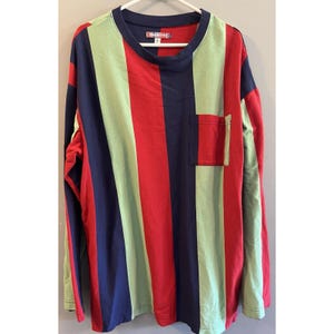 Vintage Urban Outfitters 90s Long Sleeve Red Olive Navy Shirt Size L image 1