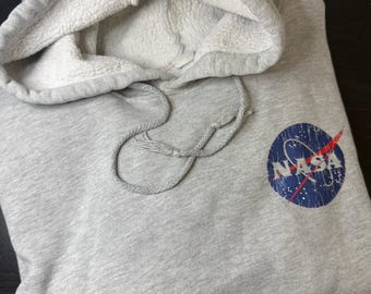 NASA Hoodie M Vintage 90's Sweatshirt Space Logo Graphic Gray